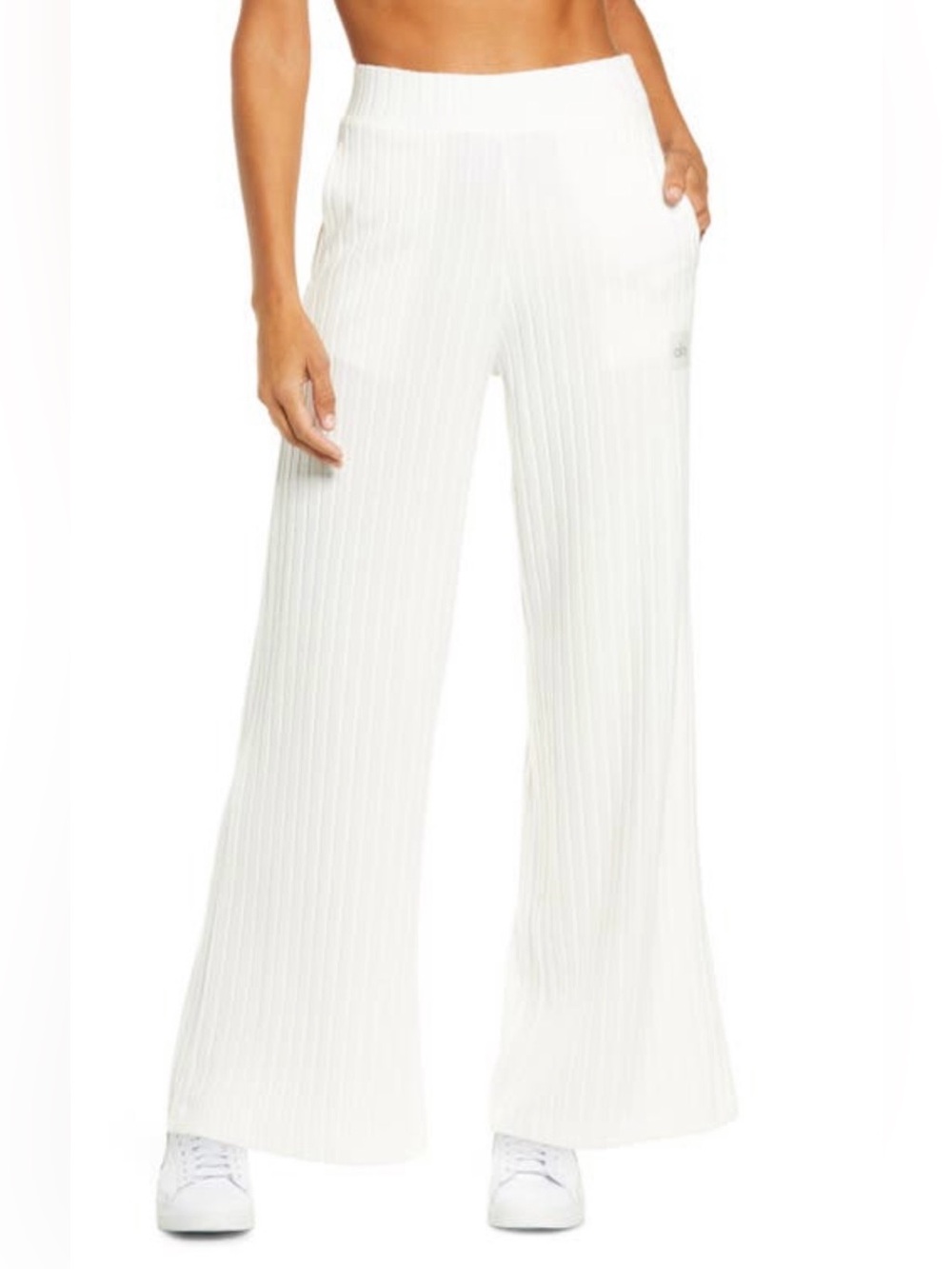 ALO Yoga Take Comfort Ribbed Wide-Leg Pull-On Pants - White
